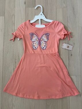 Coral Butterfly Tie-Sleeve Kids Dress